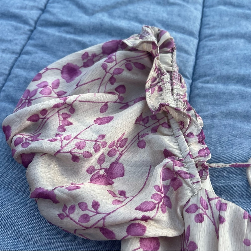 American Threads Ecra/Purple Puff Sleeves Romper Size Medium - Picture 4 of 6